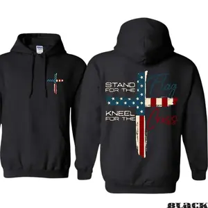 Stand for the Flag, Kneel for the Cross Unisex Hoodie – American Flag Cross Graphic, Christian Patriot Design, Bold Faith Apparel for All Seasons	