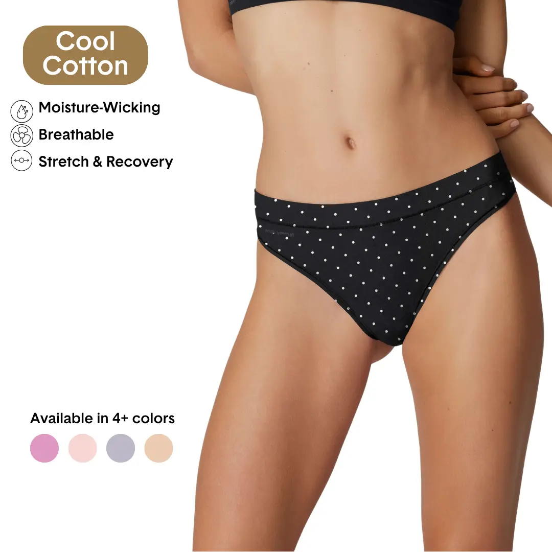 Tommy John Women’s Cool Cotton Thong with Lace Waist Option | Breathable Moisture-Wicking Underwear, No Ride-Up Stretch Fit