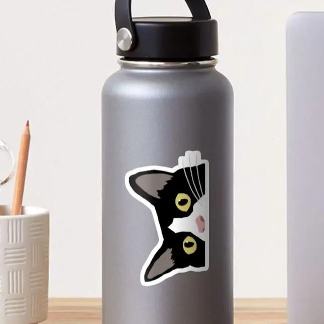 Watching You Cat Sticker, Tuxedo Cat Vinyl Decal, Funny Animal Design