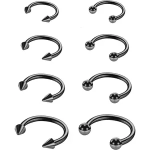 8 count 16G Horseshoe Rings Black Septum Ring Surgical Steel Nose Rings Hoop Septum Ring Cartilage Earrings Nose Eyebrow Tragus Helix Lip Rings Small Septum Piercing  For Women Men 6/8/10/12mm