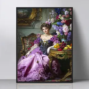 Art Print Museum Quality Paper Wall Decor Unframed Victorian Lady Portrait Elegant Woman Floral Painting Romantic Portrait Classic Antique Style Painting French Rococo Art Luxury Decor Feminine Cottagecore Decor Baroque Style Art Royal Aesthetic Timeless