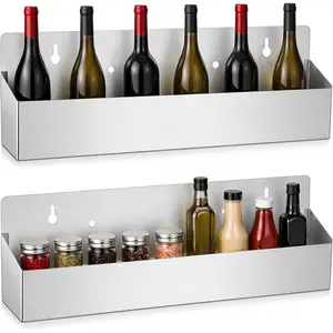 2 Pieces 22 Inch Single Speed Rail Stainless Steel Liquor Bottle Holder Wall Mounted Spray Bottle Rack Drink Rail Shelf for Bars, Silver