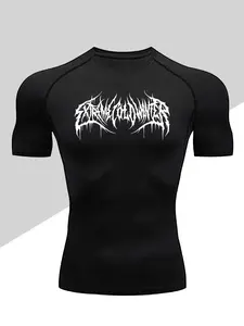 Men's Dragon Print Compression T-Shirt, Workout Rash Guard, Quick-Dry Breathable Stretch Fabric, Tight-Fitting Short Sleeve Top for Fitness and Outdoor Activities