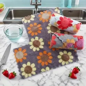 Ultra Soft Coral Fleece Towels, Bohemian Floral Design, Absorbent Handkerchiefs, Home Use Small Squares, Kitchen Cloths, Absorbent Detailing Cloth, 1/3/6 Pieces