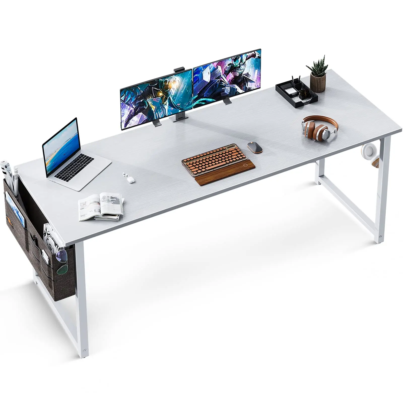 Computer Writing Desk 47 inch, Sturdy Home Office Table, Work Desk with A Storage Bag and Headphone Hook, Black