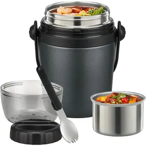 Soup Thermo for Hot  32 OZ Lunch Container for Adults Vacuum Insulated Stainless Steel Tritan  Jar Leakproof Wide Mouth Bento Box with Spoon - Grey