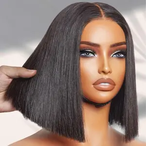 CONNIE HAIR 2x6 Short Straight Bob HD Transparent Lace Closure Wig 100% Human Hair Pre Cut Pre Plucked with Natural Hairline