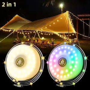 USB-Powered Outdoor Light with 8 Lighting Modes, Includes 8m String Lights, Tent Lantern Suitable for Hiking Patio Garden Party Decorations, Hanging Rechargeable Tent Lanterns, Suitable for Canopy Garden Yard Party Halloween, LED Outdoor Waterproof