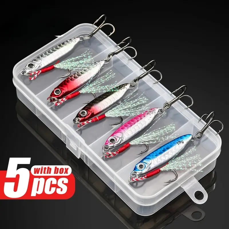 Metal VIB Jig Lure 5 Pcs Double Hooks Long Distance Casting Sinking Artificial Bait For Saltwater Freshwater Fishing Gear