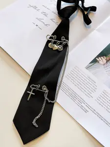 Handmade College Style Plain No-Tie Cross Smile Chain Shirt Tie, Women's Neckwear Accessory, Casual Student Fashion, All Seasons