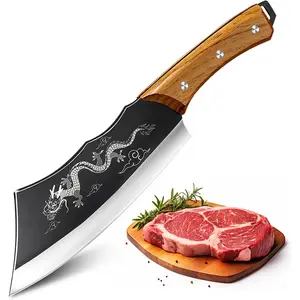 Dragon Cleaver Knife 8" Heavy-Duty Bone Chopper with Gift Box & Leather Sheath – Ultra-Sharp Stainless Steel Chinese Dragon Meat Cleaver for Kitchen, BBQ, Camping & Outdoor Cooking