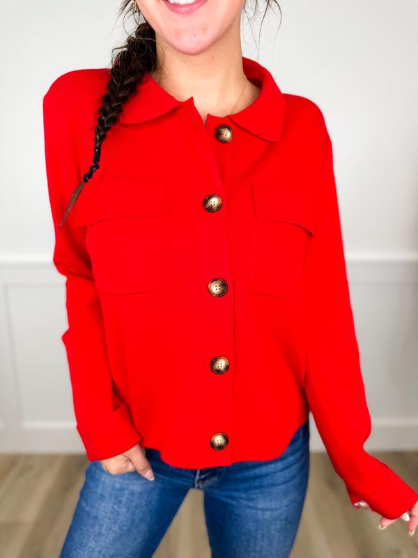 White Birch More Importantly Rayon Blend Long Sleeve Mom Cropped Button Up Sweater Top - 2 colors!