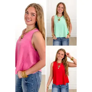 Washed Sleeveless Round Neck Tank Top