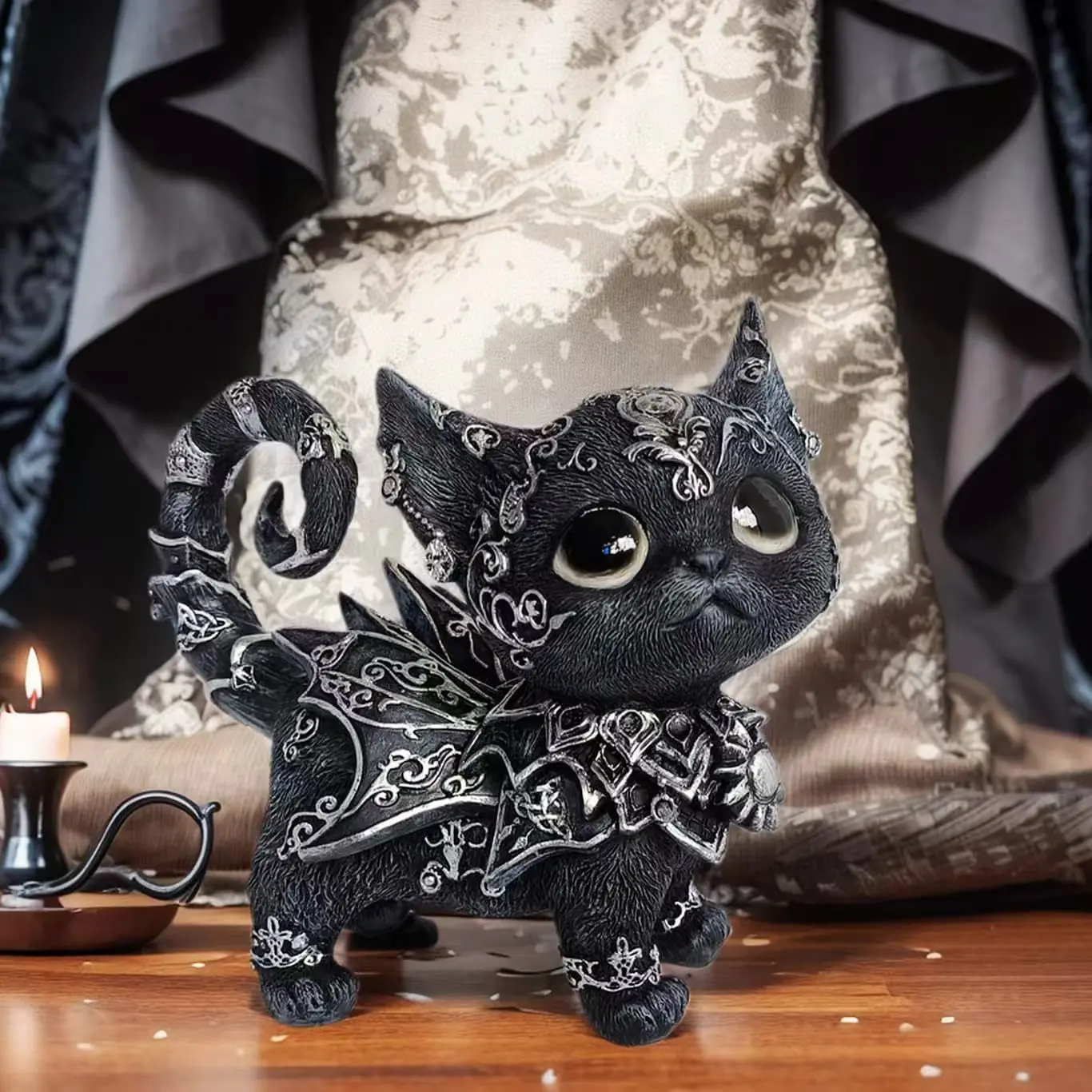 Unleash Your Mystical Vibe! – Mysterious Black Cat Statue, Gothic Resin Kitten Sculpture with Silver Accents, Enchanting Home Decor for Cat Lovers & Witchy Aesthetic