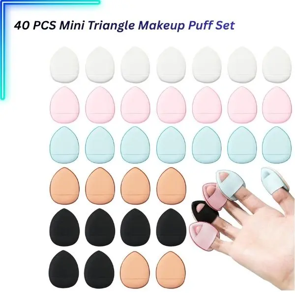 Women's 40-PC Travel Size Synthetic Mini Triangle Makeup Puff Multi-Pack, Smoothing Soft Finger Puffs for Foundation, Easy-to-Use Cosmetic Sponges for Setting Powder & Concealer