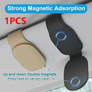 Fashion Magnetic PU Leather Glass Clip, Sun Visor and Glasses Holder, Car Interior Accessories, Car Organizer, Stylish Sunglasses Stand