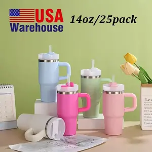 14oz Sublimation Blanks Tumbler with Handle 25 Pack Wholesale, Mini Stainless Steel Insulated Cups for DIY Personalized Gifts, Travel Mug Fits Car Cup Holder, Cute Candy Colors for Kids & Adults,Local US Stock Bulk Price.