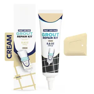 Cream  Tile Grout Repair Kit - Premixed Sanded Grout for Bathroom Shower Kitchen Floor, Beige Collection, Water-Resistant Filler Tube with Applicator, Easy DIY Restore (8.8oz / 250g)