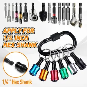 1. 1/4 inch hex shank drill bit set with color-coded socket keychain — screwdriver bit tool kit, essential for DIY and repairs; portable keychain accessory. Colorful ring buckles plus black mountaineering buckle. outdoorfun