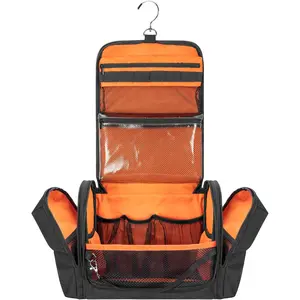 Tactical Toiletry Travel Bag for Men, Hanging Hygiene Bag Shower Organizer with Hook for Toiletries and Shaving Care, Black (Empty Bag)