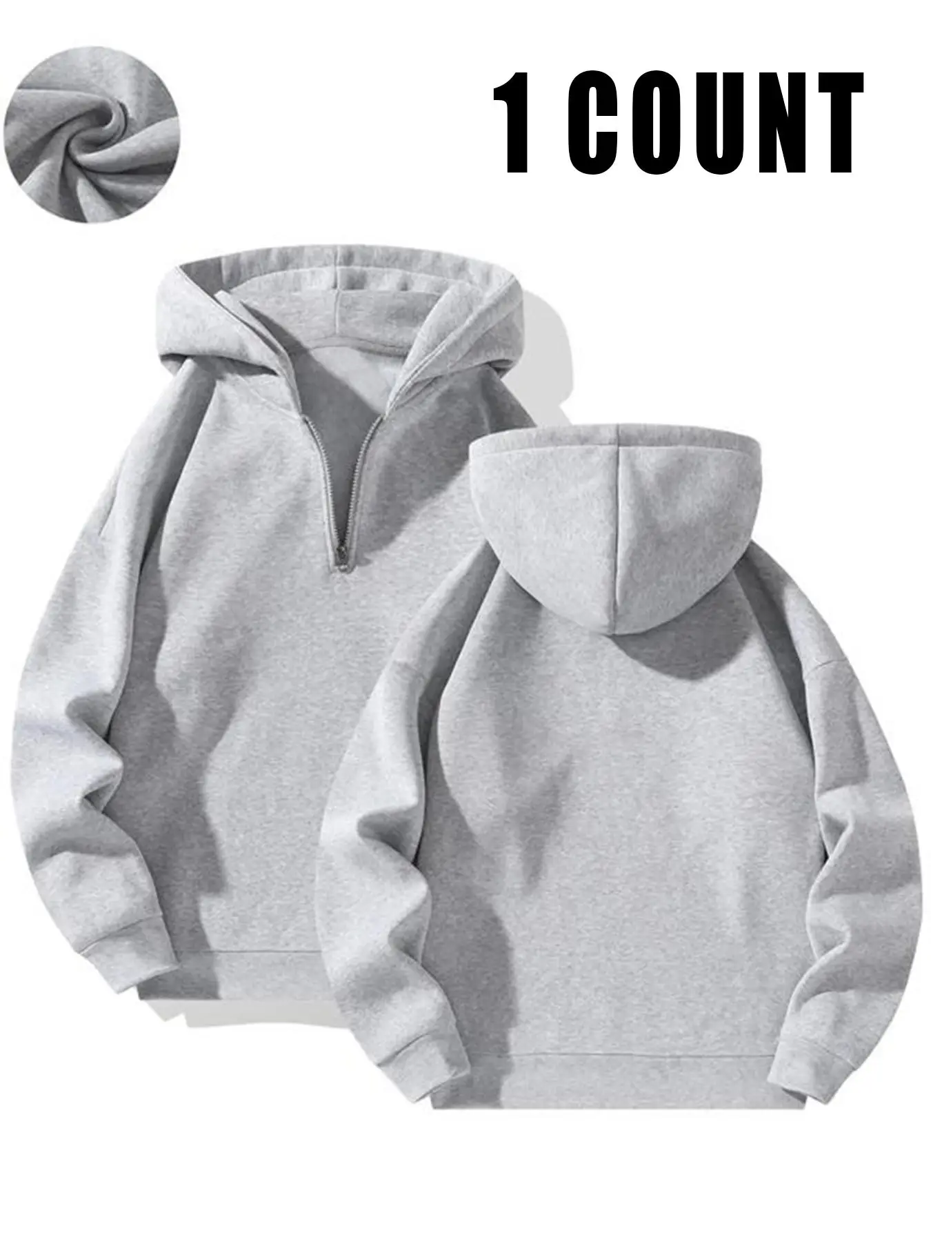 Unisex Plain Drop Shoulder Half Zip Up Hoodie, Casual Long Sleeve Hooded Sweatshirt for Fall & Winter, Men Clothes for Daily Wear