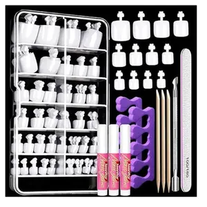 White Press on Toenails for Women with Nail Glue, 120pcs White Toe Nail Press ons Acrylic Toenail Kit, Toe Nail Tips Square, Fake Toe Nails Glue on Toe, False Toenails for Missing Toenail