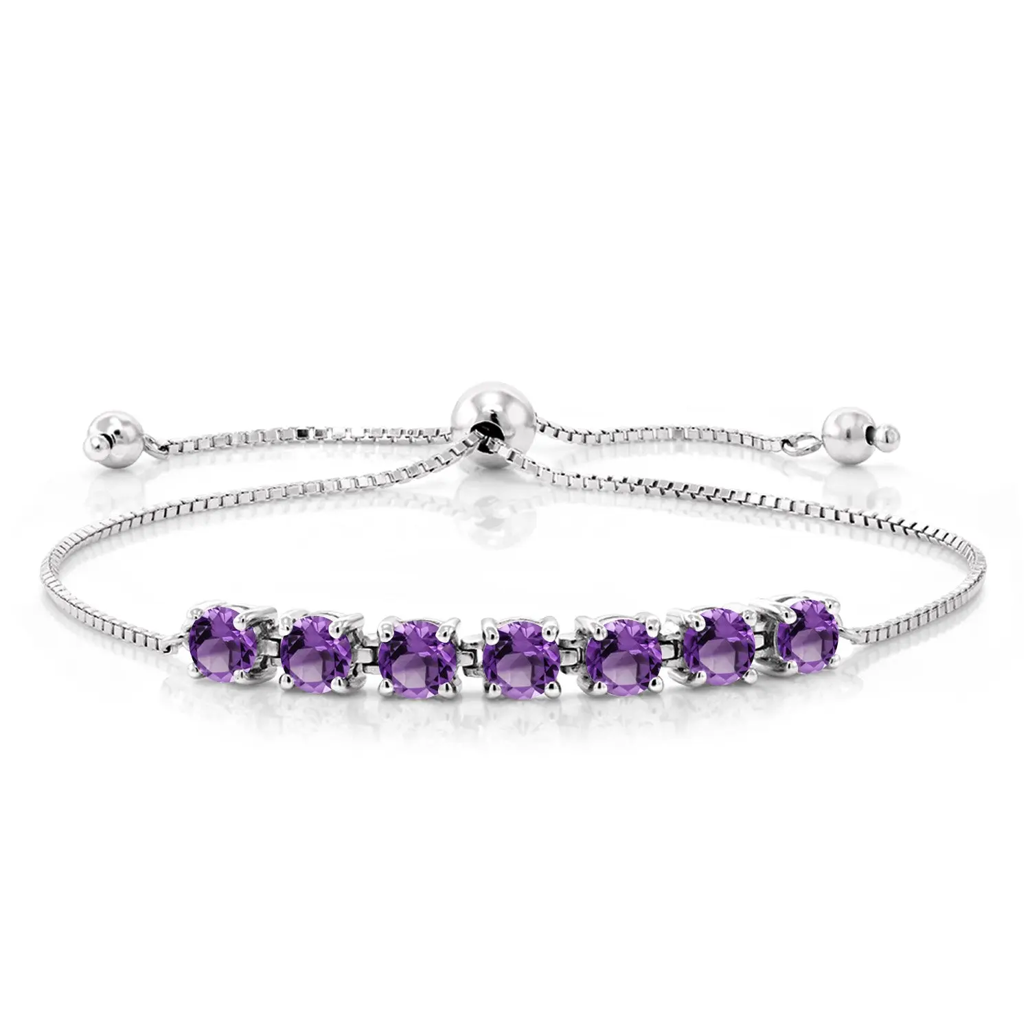 7-Stone Tennis Bracelet For Women In 925 Sterling Silver | 4.5MM Round Gemstone Birthstone | Bollo Bracelet | Fully Adjustable Up to 9 Inch | Easy-On Easy-Off
