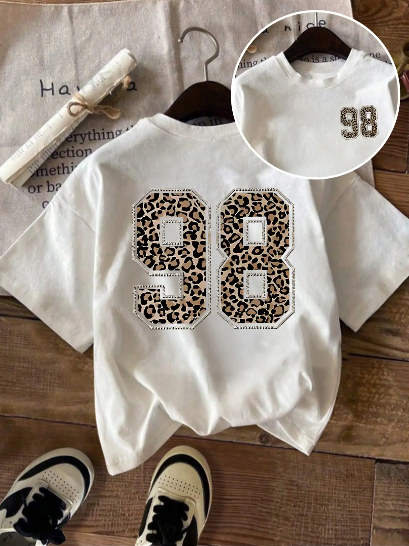 Women's Leopard Print Round Neck T-Shirt, Casual Loose-Fitting Top, Fashionable Daily Wear, Outdoor Sports Tee, Animal Pattern