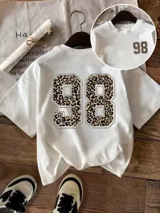 Women's Leopard Print Round Neck T-Shirt, Casual Loose-Fitting Top, Fashionable Daily Wear, Outdoor Sports Tee, Animal Pattern