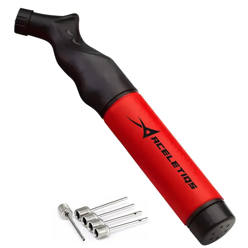 ACELETIQS Ball Pump for Sports Balls – Hand Pump – Basketball, Soccer Ball, Volleyball & Football Inflator – Push & Pull System for Quick Inflation – Includes 5 Needle Set