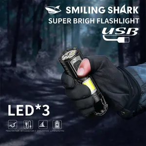 【SD-5253】smilingshark multifunctional flashlight, made of ABS material, built-in 600mAh battery, COB side lamp for floodlight, portable hook design, meets daily life usage needs