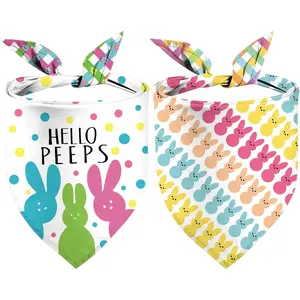 Easter Dog Bandanas 2 Pack Reversible Easter Eggs Design Dual-Layer Puppy Dog Kerchief Gifts for Happy Easter Holiday (05)