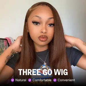 Megalook #4 Chocolate Brown 13x6 Lace Front Wigs Straight 180% Density Put on Go Glueless Wig Human Hair Pre-plucked Natural Hairline With Drawstring Band