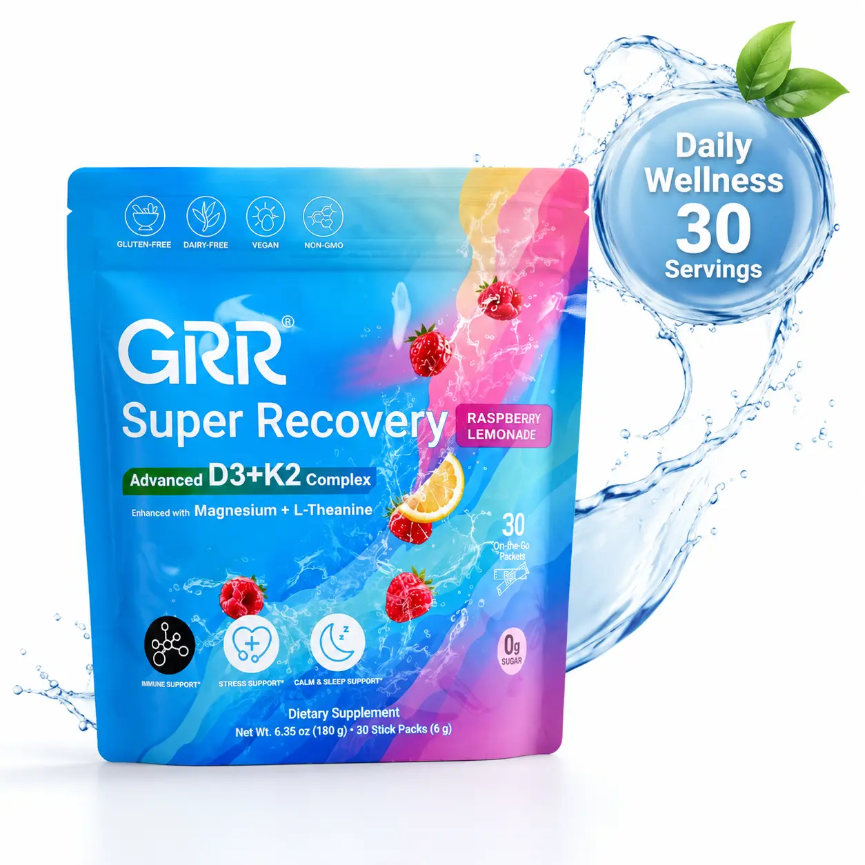 The Daily Recovery Drink for Busy People | Magnesium + L-Theanine + D3 K2 | Supports Calm, Energy & Wellness | 30 Travel Stick Packs