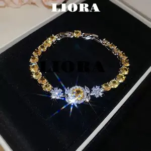 A yellow flower bracelet, made of 925 silver and lab-created ECO Diamond, suitable for daily wear, Christmas or as a gift.