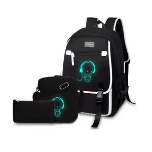 Asge Large 3 Piece Backpack Set - Luminous Reflective Waterproof School Bag for Boys Girls, Ergonomic Design with Laptop Pocket, Travel Outdoor Use, Glow-in-Dark, Multi-Pockets, Adjustable Straps, Fits Ages 8-16, Gift Idea for Teens Kids