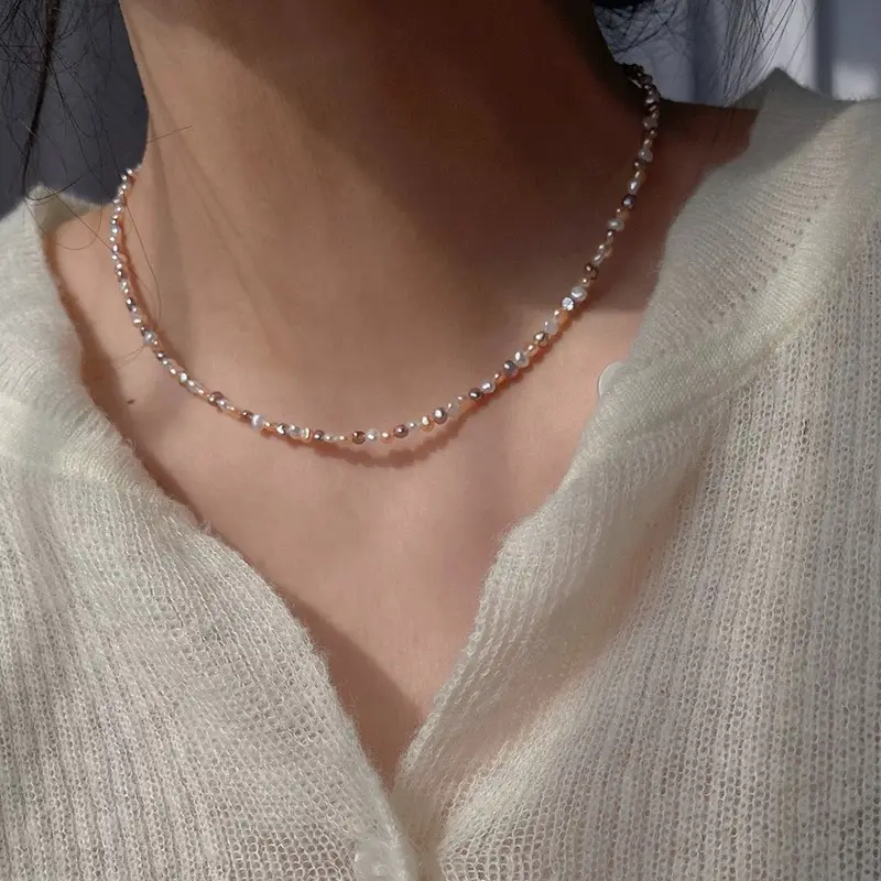 Freshwater pearls candy necklace in sliver（0894）