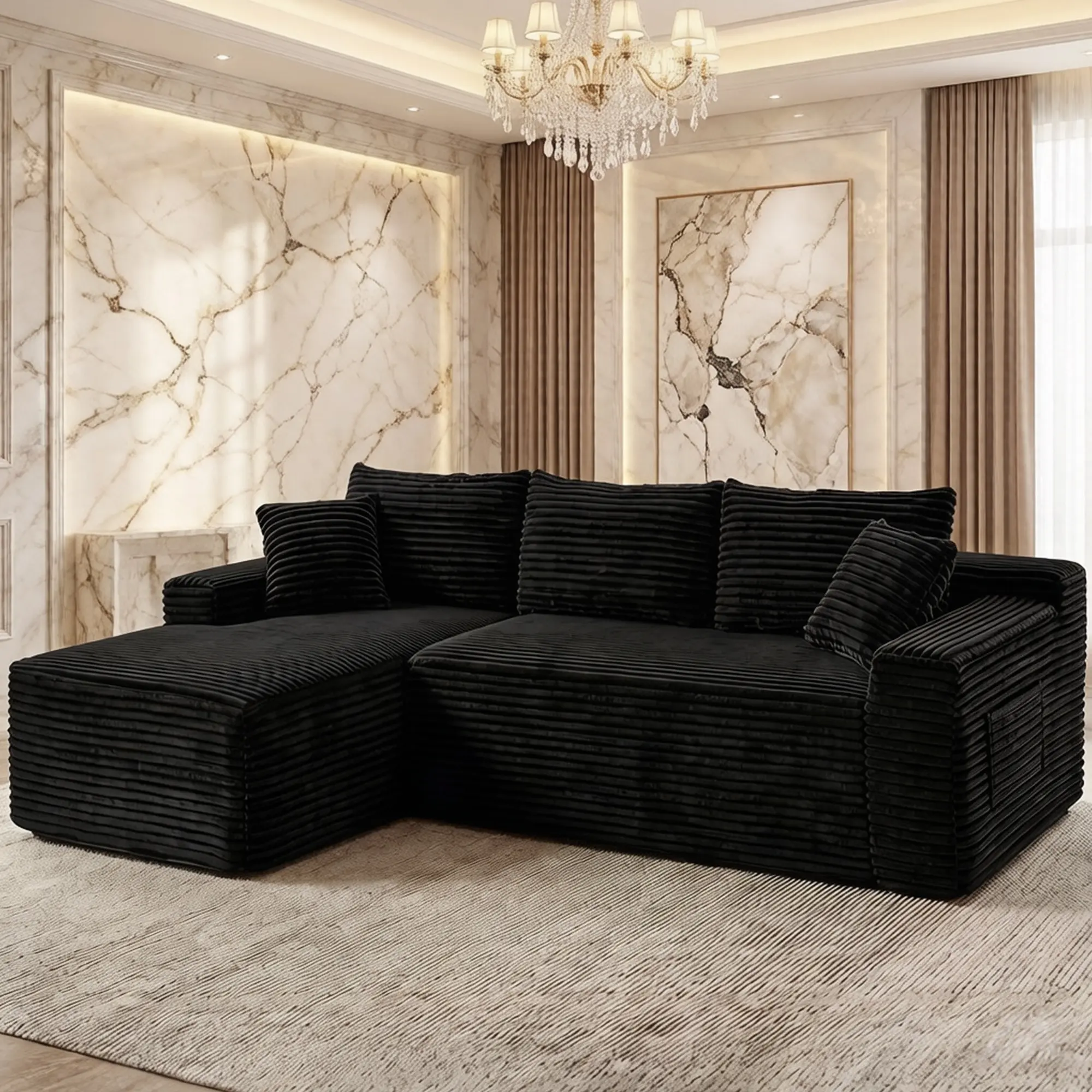 94.5" Modular Sectional Sofa Couch with L-Shape Chaise,Modern Upholstered Cloud Couches for Living Room Bedroom,Deep Seat Corner Couch,No Assembly Required,Corduroy