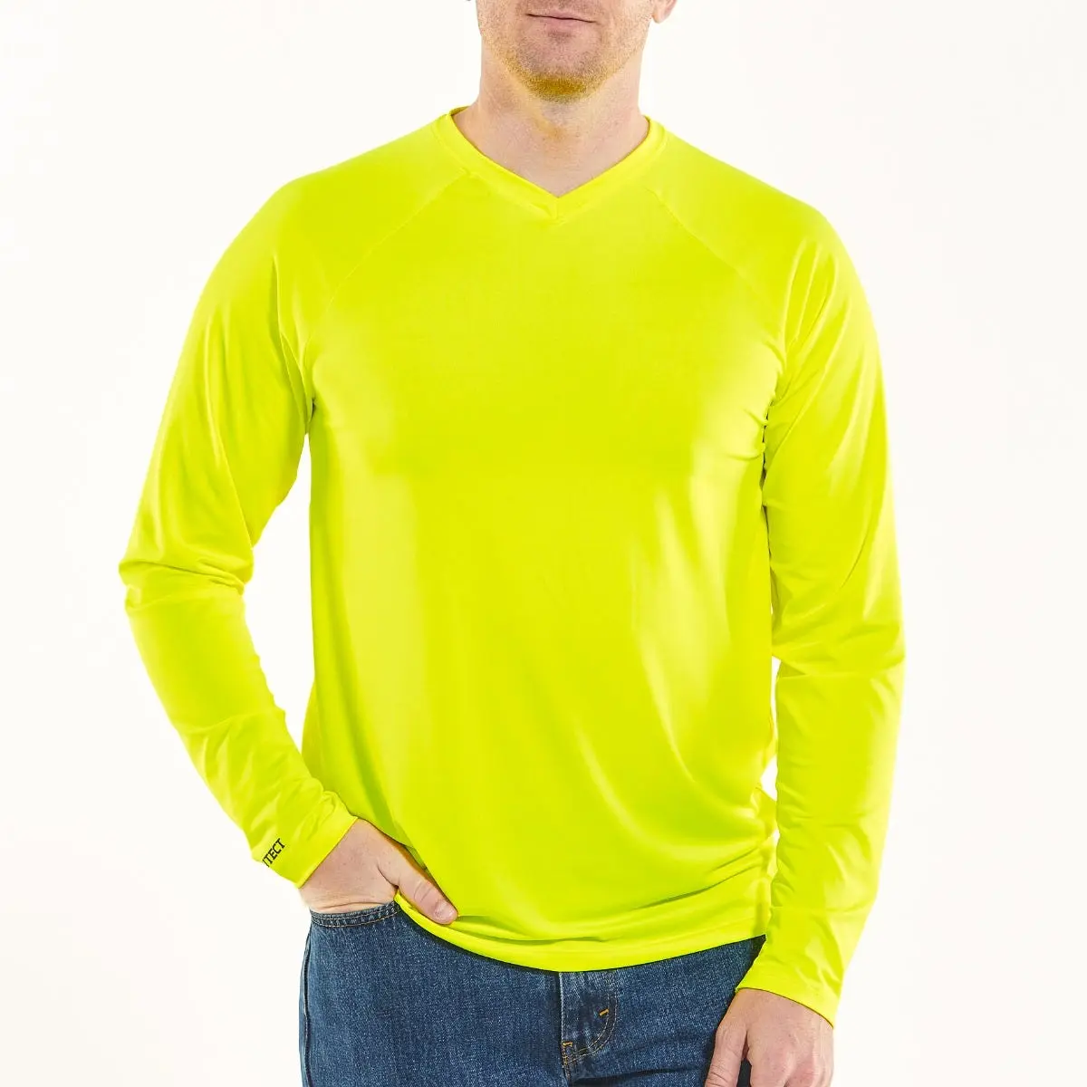 Men's UPF 50+ Bosun V-Neck Long Sleeve Tee | Safety Yellow