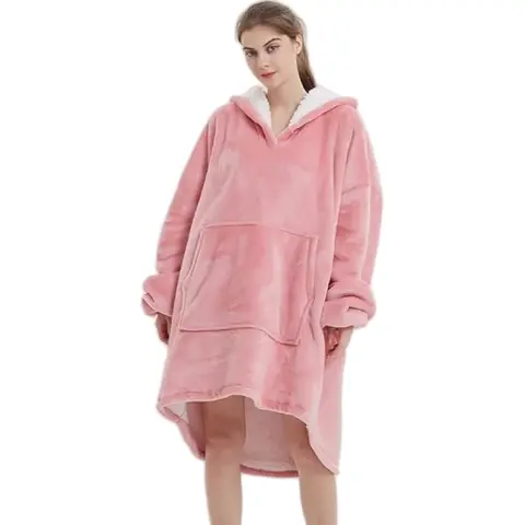 Unisex Thick Lambskin Hooded Blanket - XL/Super Large Size, Modern Casual Lounge Look, Soft Cozy Hood, Fullbody Wrap, Autumn-Winter Warm Home Wear, Machine Washable, Ideal Christmas Gift for Family
