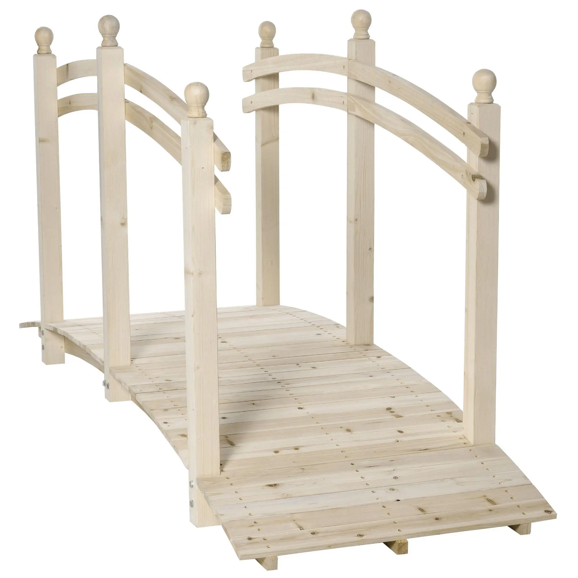 Outsunny 7.5' Wooden Arch Garden Bridge, Safety Rails for Backyard Ponds, Creeks, Streams, Carbonized