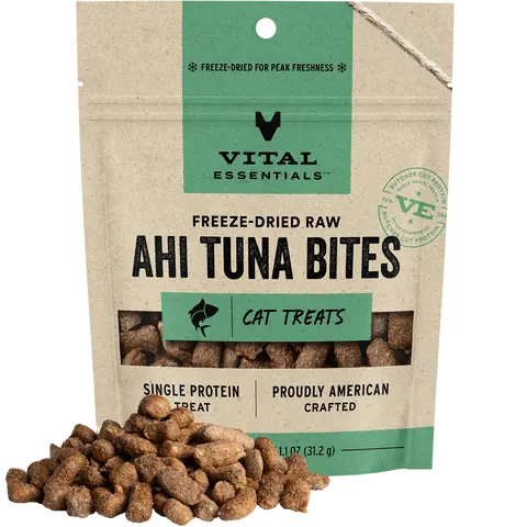 Vital Essentials Freeze-Dried Raw Single Protein Ahi Tuna Bites Cat Treats, 1.1-oz bag