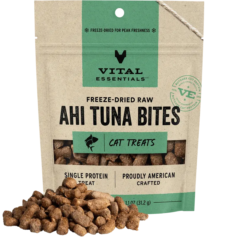 Vital Essentials Freeze-Dried Raw Single Protein Ahi Tuna Bites Cat Treats, 1.1-oz bag