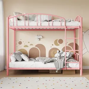 Metal Bunk Bed Twin Over Twin  Heavy Duty Bunkbeds Frame with Arched Guardrail and Safety Ladder  Sturdy Steel Bed  No Box Spring Needed  Space-Saving  Modern Pink