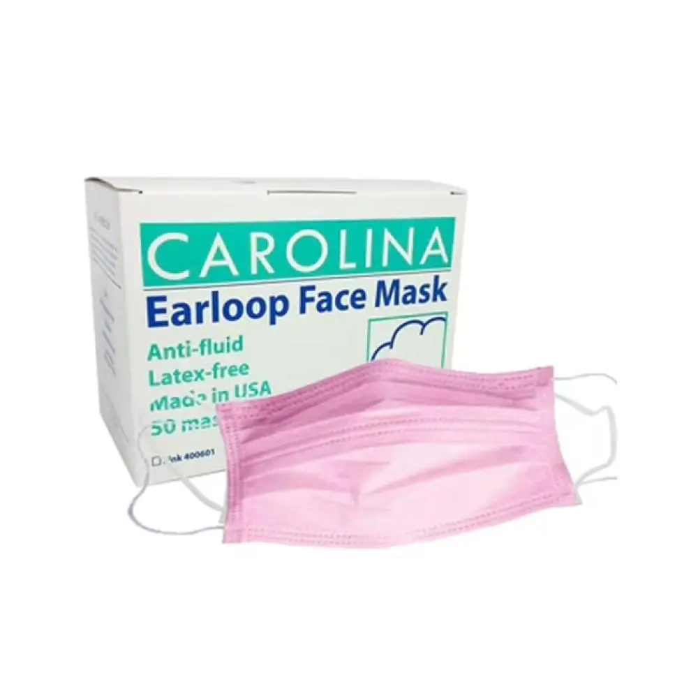 3-Ply Cotton Breathable Earloop Face Mask, Carolina Pink, 50-Count, Three Ply