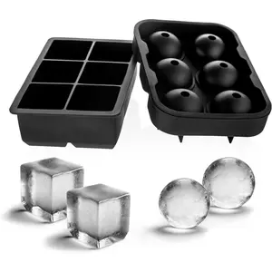 Silicone Ice Cube Trays – Large Silicone Molds for 2-Inch Ice Cubes and Spheres, Whiskey Ice Cube Trays with Lids for Cocktails & Bourbon – Set of 2 –