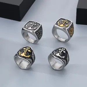 KR1083 Men's Anchor Ring Black Oil Pirate Series Stainless Steel Men's Ring