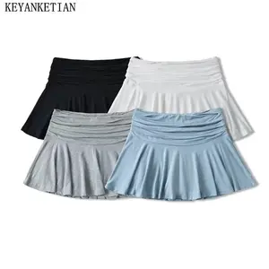 New Arrival Women’s Pleated Patchwork A-Line Mini Skort (Skirt-Pants), Y2K Sweet Style, Stretchy