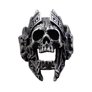 GTHIC God Of War Ares Stainless Steel Skull Ring for Men Women Gothic Jewelry Gift Size 7-13 Durability