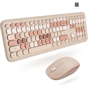 Colorful Keyboard and Mouse Combo - 2.4Ghz  - Transform Your Space with a Cute  Keyboard and Mouse Set (110  and 18 Shortcuts) - for PC and Chrome (Brown)
